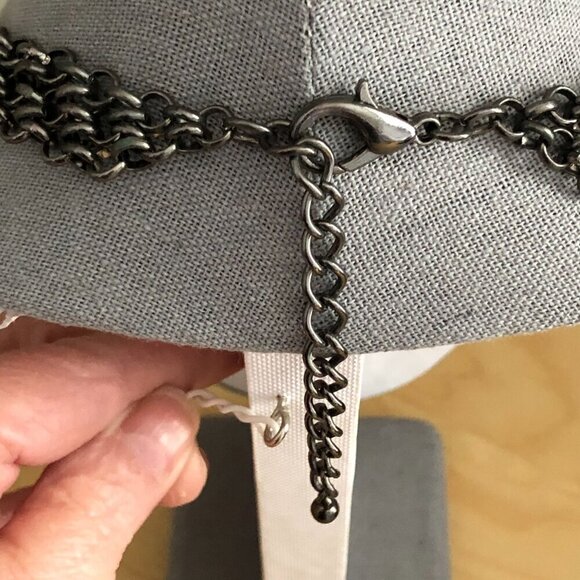 Maximalist Gunmetal & Bronze Chainmail Style Fringe Bib Statement Necklace - Picture 6 of 6